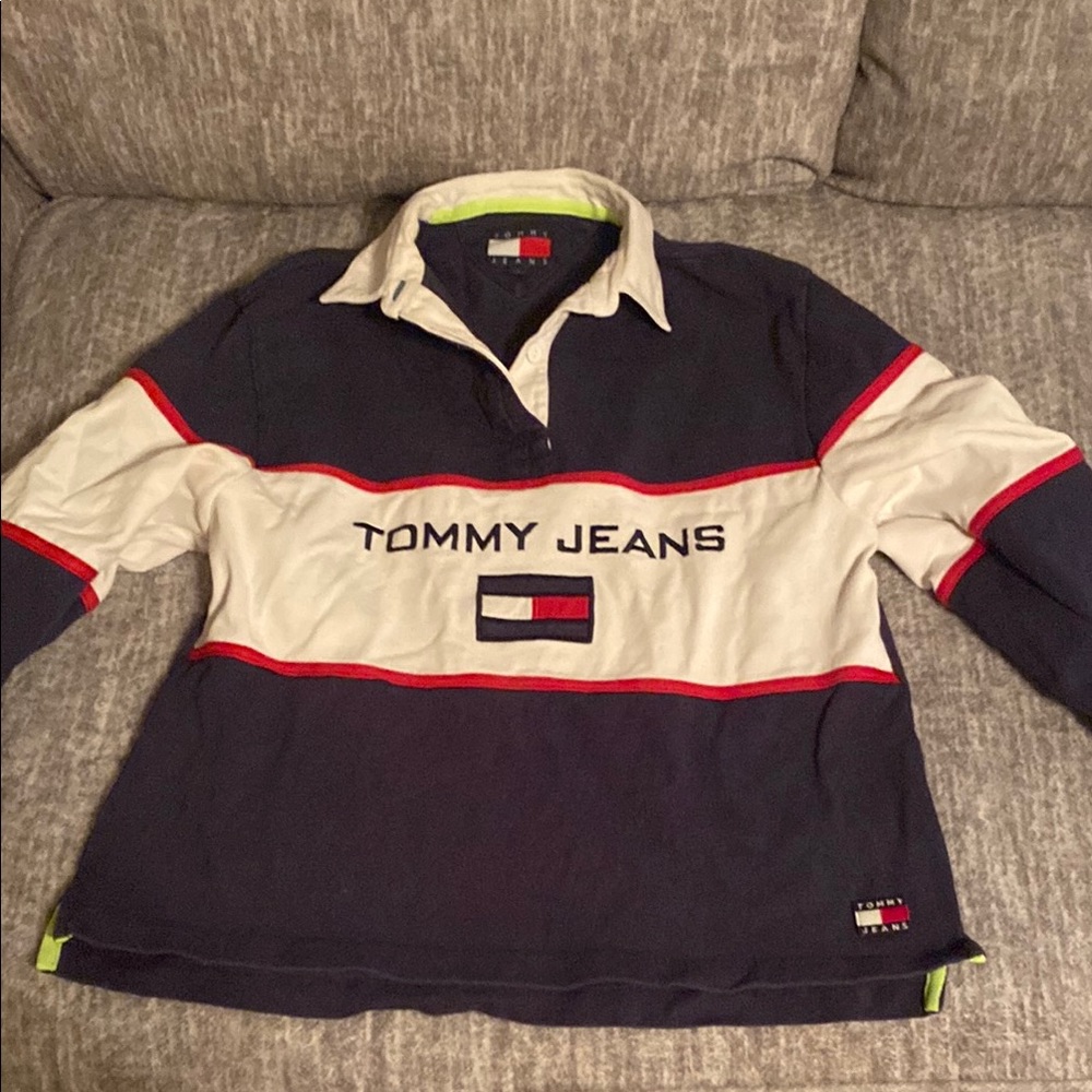 Tommy Jeans Navy and White Rugby Shirt